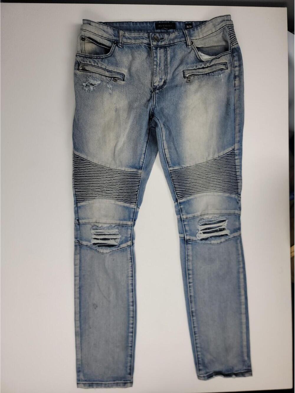 Decibel Jeans Mens 36/34 Light Blue Distressed Bleached Moto Rocker Punk Zippers